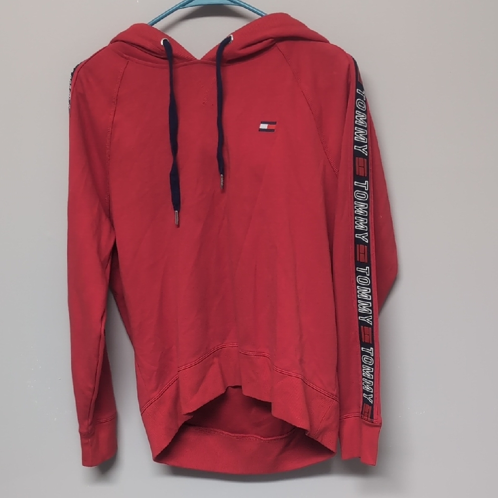 Tommy Hilfiger Red Women's Hoodie with Logo Sleeve